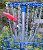 Frisbee landing in basket